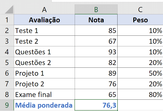 média ponderada excel