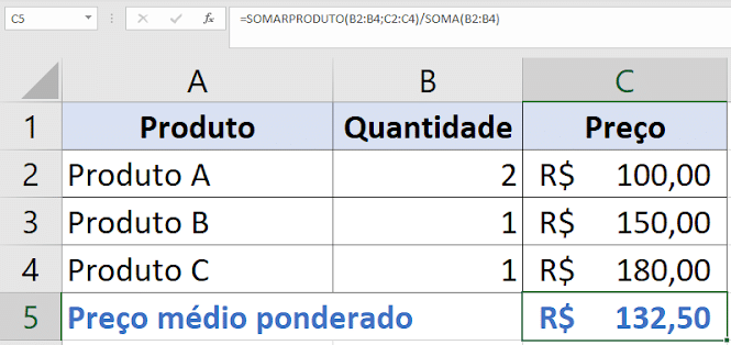 média ponderada excel