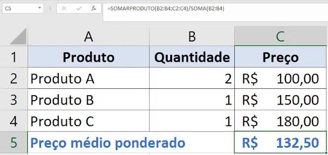 média ponderada excel