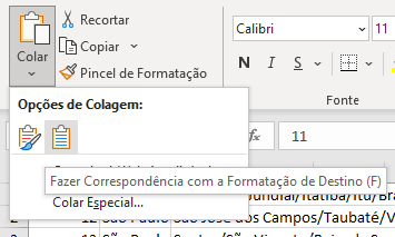 Opção para colar sem formatos do site