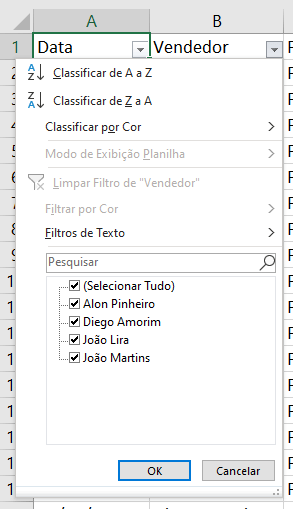 Opções de filtro (formato de texto)