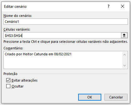Inserindo as células que serão alteradas