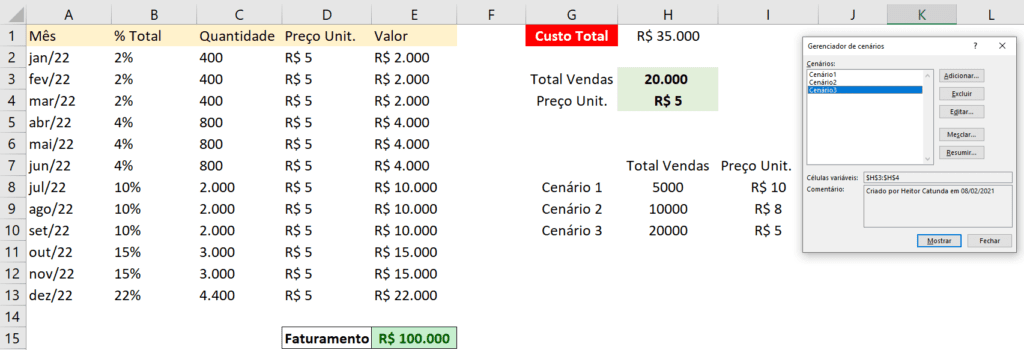 Alterando os cenários