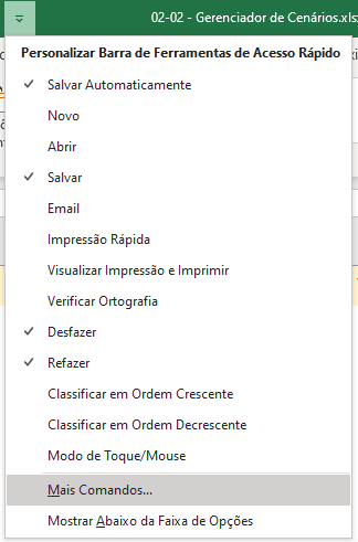 Inserindo mais comandos ao Excel