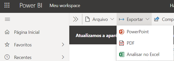 Exportar relatórios do Power BI