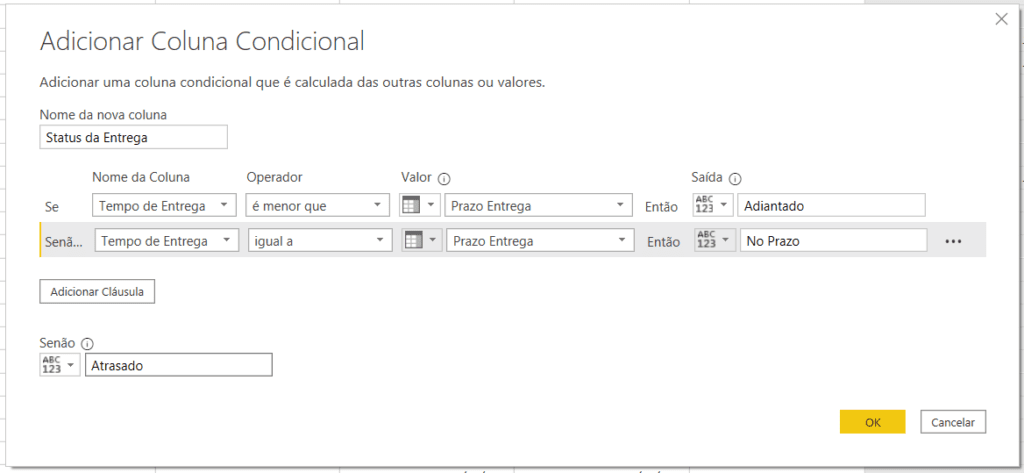 Configuração da coluna condicional