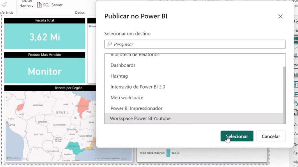 Escolhendo o workspace criado