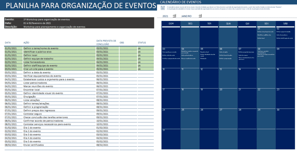 Planilha de Organização de Eventos