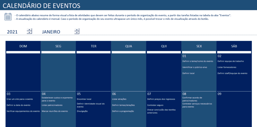 Planilha de Organização de Eventos