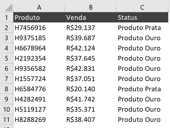 Resultado da fórmula SE