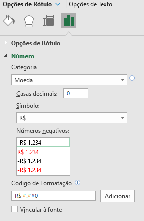 Alteração do formato do rótulo de dados