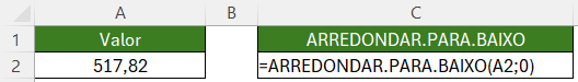 função ARREDONDAR.PARA.BAIXO