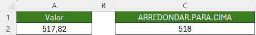 Resultado Função ARREDONDAR.PARA.CIMA()