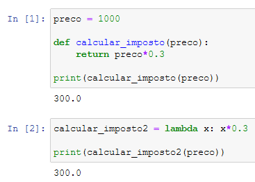 Exemplos de uma função comum e da função lambda