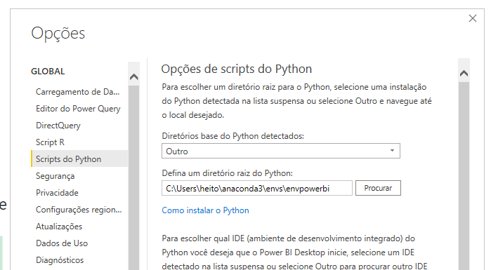 Alterando o diretório do Python