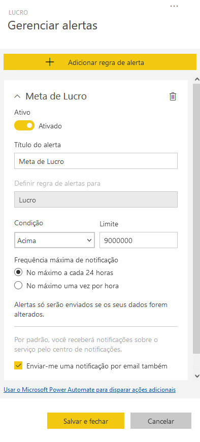 Alertas por E-mail no Power BI