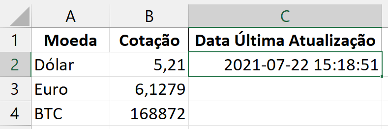 Arquivo em Excel com a última atualização