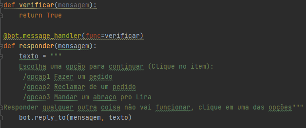 Verificando se o usuário enviou mensagem + mensagem de resposta padrão