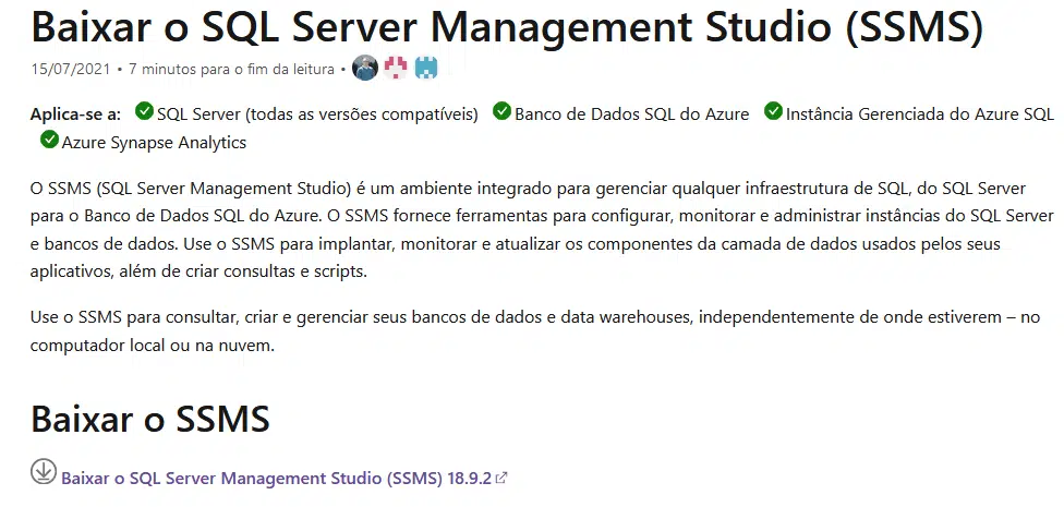 Site para download do SQL Server