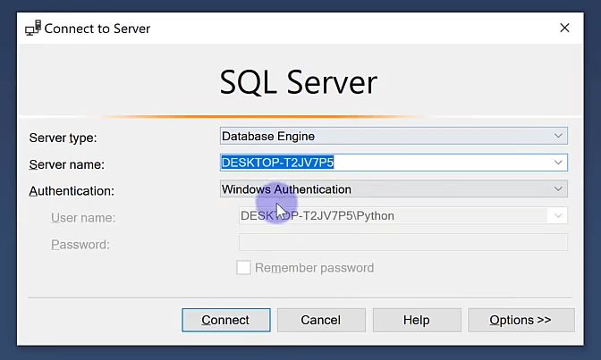 Tela inicial do SQL