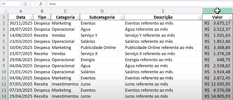 planilha de controle financeiro