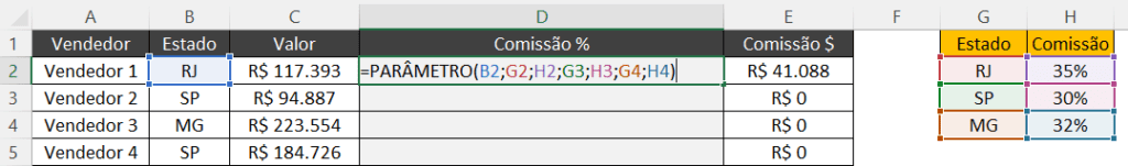 Função com os argumentos preenchidos