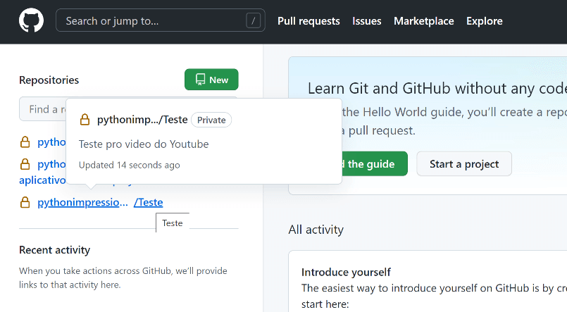Repositório no GitHub online