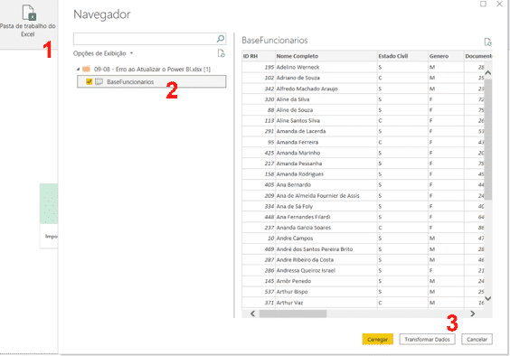 Erro ao atualizar Power BI