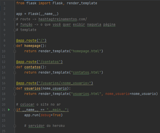 Código para a criação do site em Python