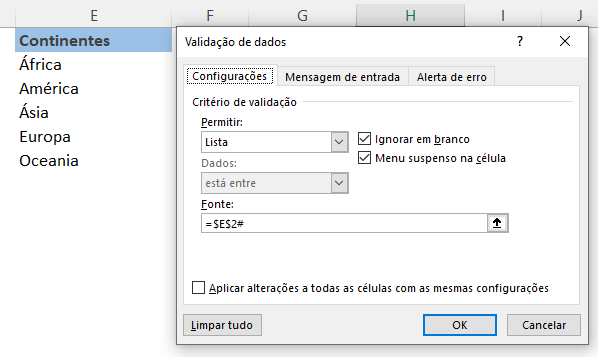 Validação de dados