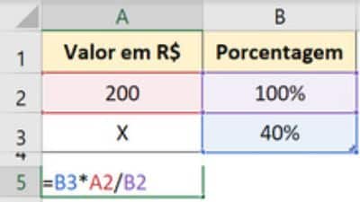 exemplo de como fazer a regra de 3 de porcentagem no Excel