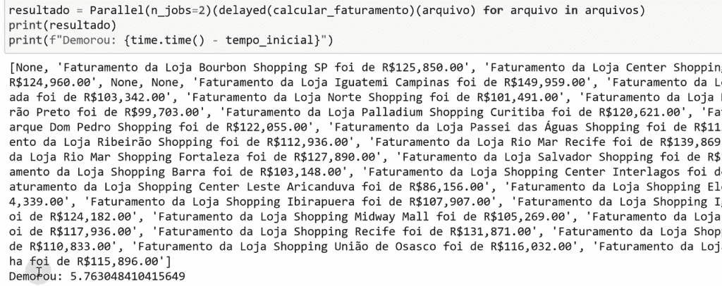 Resultado após o código em paralelo