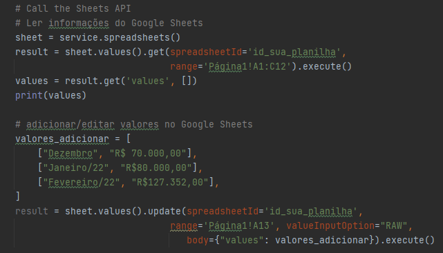 Integração do Python com Google Sheets
