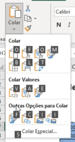 Atalhos de colagem (atalhos para as ferramentas do Excel)