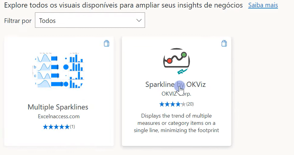 Buscando por mais visuais/gráficos no Power BI