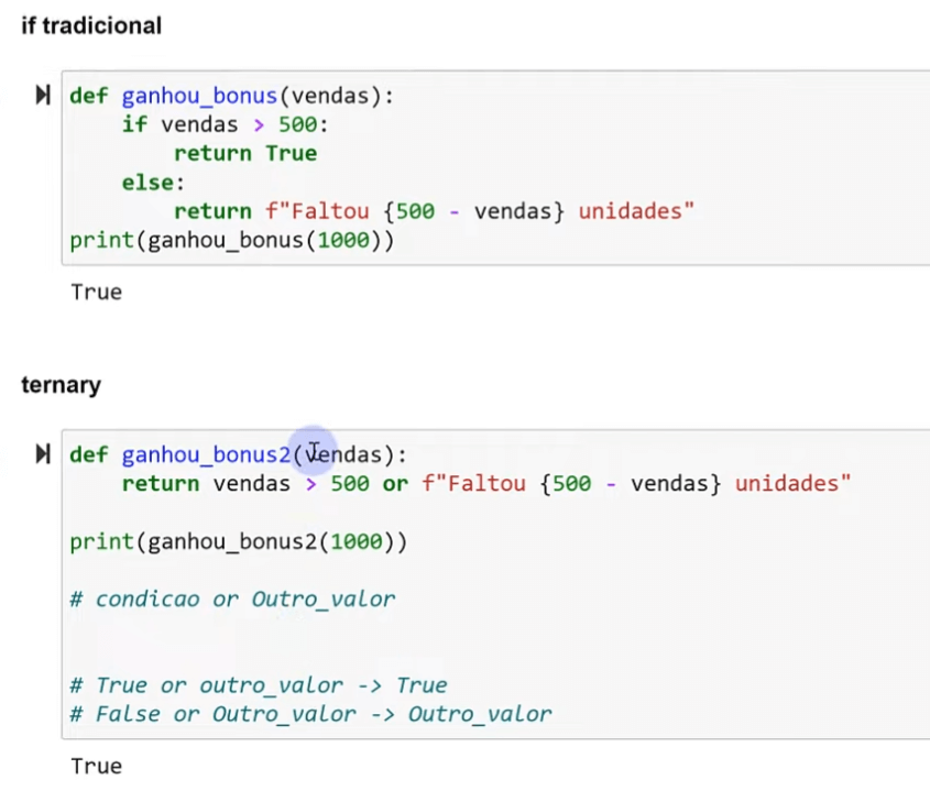 Função com estrutura comdicional: tradicional e com ternary operator