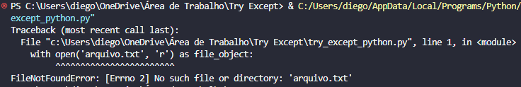 Como Usar Try Except em Python: Guia Completo de Tratamento de Erros 7 erro FileNotFoundError