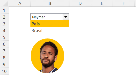 Catálogo de fotos no Excel com imagem dinâmica funcionando.