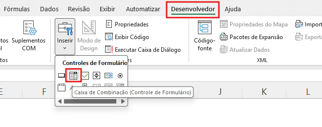 Configuração da Caixa de Combinação para criar imagem dinâmica no Excel.