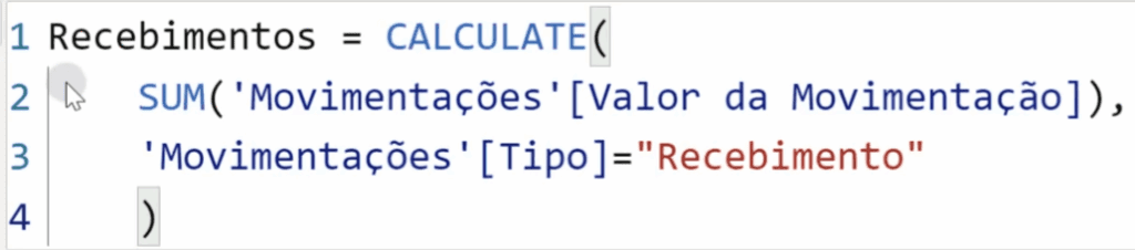 Fórmula para o cálculo dos recebimentos