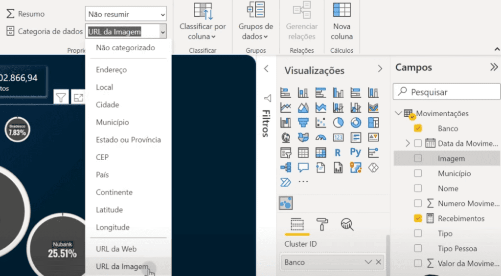 Alterando a categoria da coluna de links
