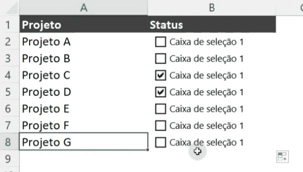 Inserindo as caixas de seleção