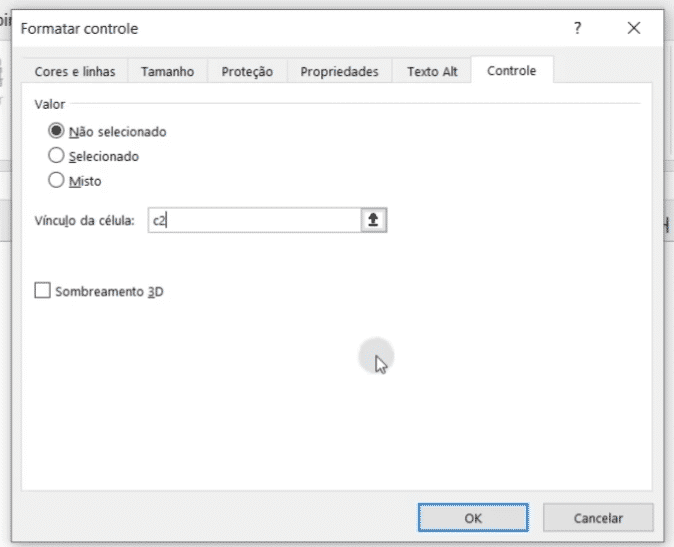 Configurando a caixa de seleção