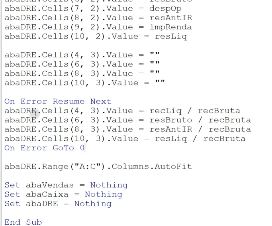 Tratamento de erros no VBA