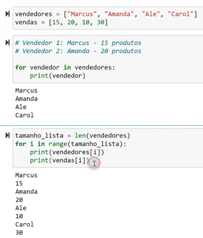 Estrutura FOR para trazer o índice de uma lista