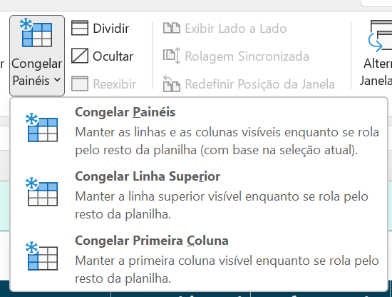 Congelar Painéis no Excel