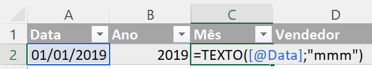 Função TEXTO para obter o mês da data