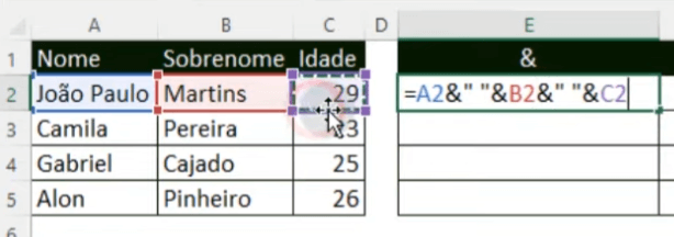 Juntar Células no Excel