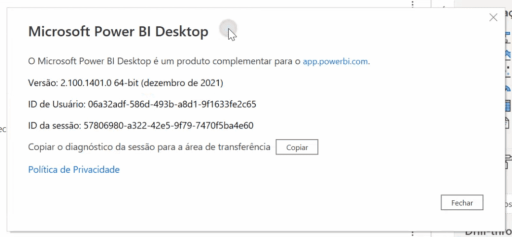 Verificação da versão do Power BI