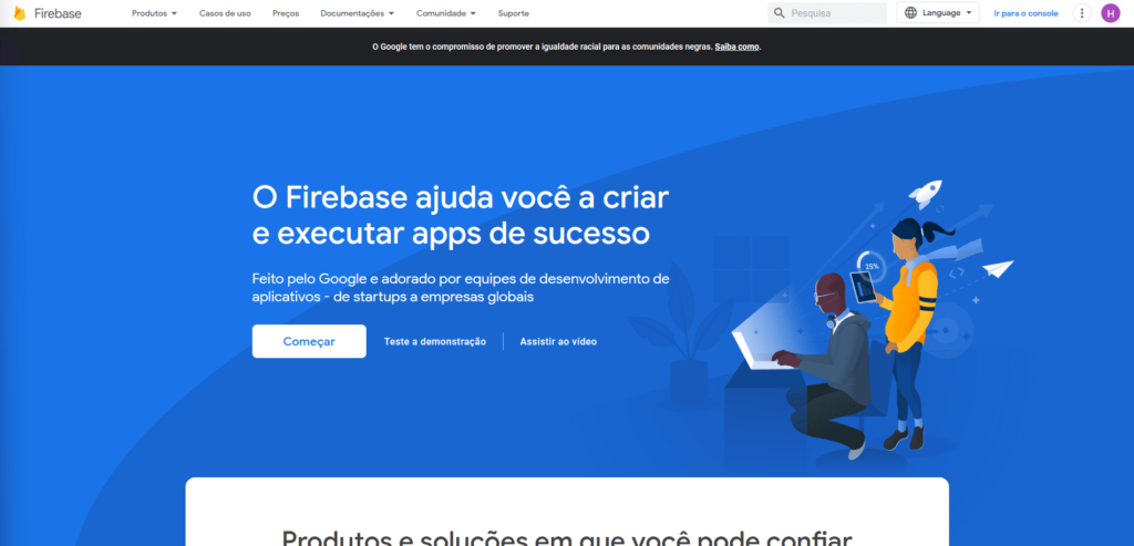 Página inicial do Firebase